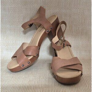 Lucky Brand Haidlee Brown Leather Strappy Block Heel Sandals Women’s Size 9.5
